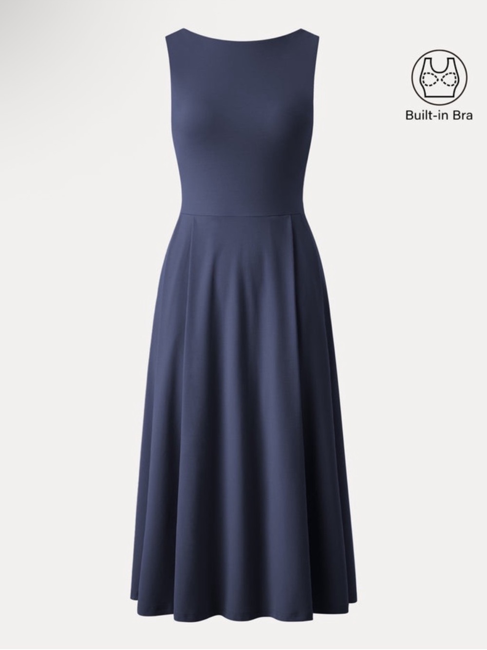 OGL Boatneck Bra Midi Dress with Pockets Midnight Navy Blue Size Medium - Picture 1 of 2